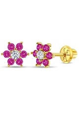 teensy-weensy gold sparkly cubic zirconia flower July birthstone baby earrings